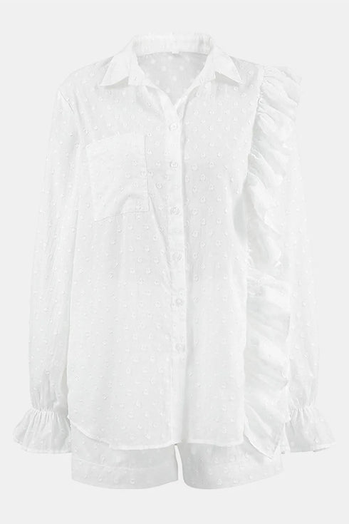 'Avonlace' Collared Neck Top and Shorts Set - Celes Fashion